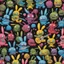 Placeholder: Street art, acrylic mural by Invader and Jeff Soto, sinister lovecraftian zombie rabbits playing guitar, masterpiece, colorful, maximalism