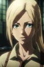 Placeholder: A female character from attack on titan with dark eyes and blonde hair