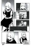 Placeholder: blonde girl converses sitting on a chair, isometric view, grayscale, manga page