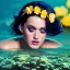 Placeholder: Katy Perry underwater with yellow flowers for hair, closed eyes, rtx, reflection, 8k, glow, winning photography, caustics