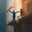 Placeholder: a man pushing a woman over a balcony, downtown new york, dramatic, dramatic lighting, volumetric lighting, hyperrealism, 8k, high quality, photorealistic, lot of details