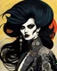 Placeholder: Jean- Giraud Moebius, Max Ernst, and Ravi Zupa, surrealistic Vogue style, ink oil fashion illustration, (full body, close up, shot:1.6), haute couture, goth vampire girl with highly defined hair and facial features, black mascara, broad brushstrokes, energetic, highly detailed, boldly inked, vivid natural color, ethereal, otherworldly