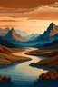 Placeholder: imagen de paisaje de cordillera montañosa,con ríos en un amanecer al estilo de Frida Kalo