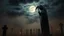 Placeholder: Hyper Realistic Statue Of The Iconic Grim Reaper Wearing A Black Cloak Standing Dramatically In A Gothic Cemetery With Thick Heavy Fog And Fireflies At Dark Cloudy Full Moon Night Showing Dramatic And Cinematic Ambiance.