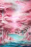 Placeholder: A light pink magical aurora way designed in Chinese paper art painted by Claude Monet