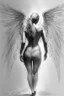 Placeholder: full body woman angel from back wings coming from back of her shoulders ultra realistic sketch