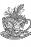 Placeholder: Outline art for coloring page, FULL PAGE ONE EMPTY TEACUP GROOVY DESIGN, coloring page, white background, Sketch style, only use outline, clean line art, white background, no shadows, no shading, no color, clear