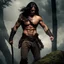 Placeholder: Handsome and muscular 30 year old shirtless mountain man long dark hair, dark fantasy, no background