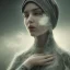 Placeholder: clouds of fog as woman's face, dissolving, disintegrating, wearing hijab, turning to smoke, turning to fog, wearing hijab, fine detail, highly intricate, ghostly, modern surrealism painting, high-quality, volumetric lighting, 8k, ultrahd, George Grie, Marco Escobedo, Igor Morski,Brian Froud, Howard Lyon, Selina French,