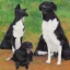 Placeholder: a Impressionist painting with a black dog and gray cat