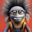 Placeholder: Hyper realistic image of minion, indigenous, 3D, Native American version of minion, war paint, feathers, bob, Kevin, Stuart