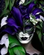 Placeholder: Beautiful venetian carnival style black calla and white qnddeep violet qnd green botanical irridescent deep violet qnddeep green calla dlower patterned masque rococo bioluminescense white and geen deep violet calla flower deep green qnd white leaves botqnical and black calla flowers ár pearl art voidcore woman portrait, adorned with black kalla rococo venetian flowers calla leqves headress ribbed with white quartz and dqr deep green qnd green colour gradient opal black onix bioluminescense black