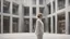 Placeholder: a woman is standing in front of a building, a digital rendering by David Chipperfield, cgsociety, modernism, vray tracing, vray, made of glass