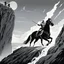 Placeholder: [art by Bruce Timm] But the prey suddenly disappeared at the edge of a cliff. Roupinho and his horse were racing toward the 100-foot precipice and sudden death. In a true Hail Mary fashion, the knight begged for help from the Virgin Madonna of Nazaré, At the moment before catatrophe (as legend has it) the blessed Mary made the horse turn away just before hurtling over the abyss. To Roupinho it appeared to be a supernatural occurnce that saved his life. (Later some claimed it was the devil, disgu