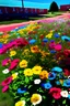 Placeholder: The schoolyard is full of colorful flowers