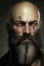 Placeholder: Portrait of a bald man, muscled, with quite-long brown beard, a black bandage on his left eye like a pirate