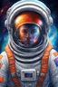 Placeholder: Illustre moi un astronaute dans l'espace. On doit voir son visage à travers son casque. On doit le voir en plan centrale de plein pieds dans l'espace.. Le thème des couleurs doit rester dans les codes couleurs de l'espace. Fait un style réaliste.