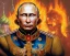 Placeholder: evil Russia president Vladimir Putin is satan with fangs , Moscow in fire