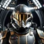 Placeholder: star wars bald male corellian pilot wearing gunmetal grey and black First Order special forces TIE pilot armored flightsuit and helmet with gold trim inside the jedi temple, centered head and shoulders portrait, hyperdetailed, dynamic lighting, hyperdetailed background, 8k resolution, volumetric lighting, light skin, fully symmetric details