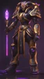 Placeholder: A close picture to Ramattra nemesis form egypt them in overwatch art style with black color and neon purple details in the rain