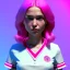 Placeholder: waitress teenager, rounded face, pink hair, flushed cheeks, striped shirt, vibrant color, pop style, highly detailed, art stations, concept art, smooth, unreal engine 5, god rays, ray tracing, RTX, lumen lighting, ultra detail, volumetric lighting, 3d, finely drawn, high definition, high resolution, gradient background