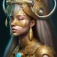 Placeholder: Sango fantasy, fantasy magic, intricate, sharp focus, illustration, highly detailed, digital painting, concept art, matte, art germ and Paul Lewin and Kehinde Wiley, masterpiece silver elephant head bronze Asian African girl nice breast Hawaiian hair turquoise golden waves