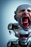 Placeholder: man screaming at a robot