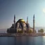 Placeholder: Sultanahmet Istanbul standing back to back under sky, landscape lake, sunset, illustration concept art anime