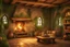 Placeholder: fantasy medieval room with fireplace and greenery