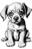 Placeholder: a puppy with big eyes sitting down, extremely low detailed drawing , computer art, stipple, outlined art, white backgroundpage size 9"x11"