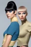 Placeholder: ProtoVision - facial portrait -- an absolutely stacked, thin, petite, little female, who resembels Spock, with great big giant bazoombas, short, military-cut, buzz-cut, pixie-cut black hair tapered on the sides, bright blue eyes, wearing short sleeved, nylon, Turtleneck half shirt, blue jean mini shorts, heavy, black fishnet stockings, punk rock styled, platform boots, red lipstick, dark, emo, eye makeup, a black and gray gradated wall with fog in the background