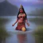 Placeholder: An oil painting of goddess Kali crossing a lake