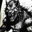 Placeholder: A black and white drawing, a werewolf A DRAW