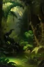 Placeholder: A black mysterious jungle with crocodiles painted by George Inness