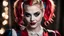 Placeholder: Photorealistic, ((Perfect lighting)), ((Lifelike textures)), (In the style of Ansel Adams), (backlighting), (Nikon d850): Harley Quinn portrait in a dramatic setting, displaying lifelike textures and perfect lighting