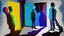 Placeholder: shadow made of different colors of a person talking to himself in the mirror