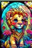 Placeholder: colorful kawaii cute splendid lion cub, perfect flowers, bright deep vibrant color, high detail, 3D vector art, cute and quirky, fantasy art, centered, in frame, stained glass