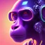 Placeholder: A beautiful portrait of a cyborg monkey purple neon color scheme, high key lighting, volumetric light high details psychedelic background