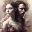 Placeholder: Romeo and Juliet. dramatic,romantic, muse of flowers, award winning, carne griffiths, portrait, intricate details, dynamic effects, white long hair, intricate eyes, detailed face, surreal hair, aristocratic clothes, professional ominous concept art, by artgerm and greg rutkowski, an intricate, elegant, highly detailed digital painting, concept art, smooth, sharp focus, illustration, in the style of simon stalenhag, wayne barlowe, and igor kieryluk.