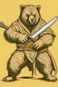 Placeholder: man holding a sword while changing into a bear