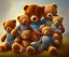 Placeholder: boy and big teddy bears. oil on canvas