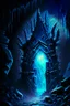 Placeholder: Glowing spiked iron entrance to a scary scifi blue mine at night fantasy rpg painterly art