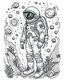 Placeholder: outline art for stoners coloring pages with A very simple and super minimal design featuring A cosmic coloring page featuring an astronaut floating in space surrounded by cannabis constellations., white background, sketch style, fully body, only use outline, cartoon style, clean line art, white background, no shadows and clear and well outlined