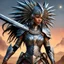Placeholder: hold by an artificial intelligence escapes her spaceship Bigger! Wilder! Whoa! You will do what you always do. Hand in the art right when they need it. Too late to change. Imagine a futuristic world, a digital art masterpiece come to life. A female warrior, clad in intricate tribal armor adorned with menacing spikes, stands tall holding a firearm that blends ancient tribal design with advanced technology. Her eyes, a reflection of the artificial intelligence within her, exude determination and