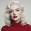 Placeholder: Billie eillish asmarilyn monroe, in a red woollen sweater, white bacground