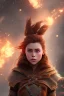 Placeholder: aloy forbidden west face, aloy clothes, cristal brown eyes, portrait busty and face, light effects, particles, explosion fire,