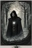 Placeholder: man with glowing eyes in dark hood, on his chest mystic witch medal, vampire man, black hair, dark shadows, dark fantasy, surreal, black, goth, gothic, mystic, mist, Moon, crepy stunning