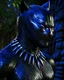 Placeholder: Ultra level Photorealistic, Within the mystical aura of a forgotten cave, Black panther stands surrounded by shimmering crystals that emit a soft, enchanting glow. The light plays upon his armored suit, revealing intricate details and the battle-worn marks of his crusade. As he gazes ahead, his eyes seem to hold the secrets of both the mortal world and the mystical realm, intertwining his destiny with the very essence of the night. Perfect face detail