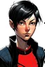 Placeholder: A woman character with a black short wolf cut hair in Spiderman comic style