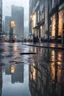 Placeholder: city reflection in rain water